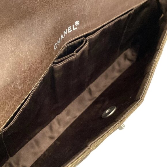 Auth CHANEL New Travel Line / Chocolate Bar Stitch Khaki Dark Brown - Picture 13 of 14